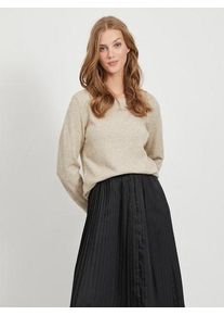 Vila Damen Rundhalspullover "VIRIL O-NECK L/S KNIT TOP - NOOS", beige, modisch, Gr. L, meliert, unifarben, Feinstrick, Obermaterial: 50% Viskose, 27%