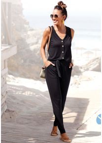 Lascana Damen Jumpsuit, schwarz, modisch, Gr. 36, unifarben, Jersey, Obermaterial: 100% Viskose, Overalls, und Knopfleiste vorne, bequemer Overall