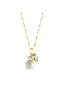 Diamonds by Ellen K. Damen Kette mit Anhänger "375 Gold mit Blautopas (beh.), Perle wei und Zirkonia", 42/45cm, Gold, L: 45cm B: 10.0mm, gelb, FASCINATION BY ELLEN K.,