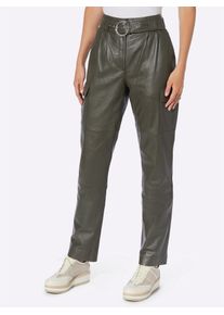 Heine Damen Lederhose, grün, Gr. 44, unifarben, 100% Lammnappaleder, Hosen