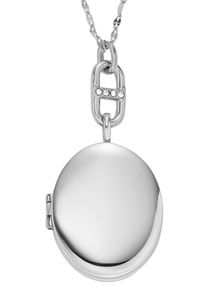 Fossil Damen Kette mit Anhänger "JEWELRY, JF04426710, JF04427040", Edelstahl, L: 45cm, silber, Edelstahl, Halsketten, mit Glasstein