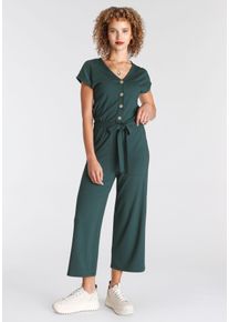 Tamaris Damen Culotte-Overall, grün, casual, Gr. 34, unifarben, Jersey, Obermaterial: 95% Viskose, 5% Elasthan, Overalls, mit Knopfleiste