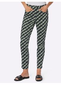 Heine Damen Webhose, schwarz, Gr. 38, gemustert, mehrfarbig, bedruckt, 97% Baumwolle, 3% Elasthan, Hosen