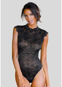 JETTE Damen Body, Gr. 34, schwarz, Obermaterial: 90% Polyamid, 10% Elasthan, feminin, Bodies, aus dezent transparenter Spitze in blumiger Optik,