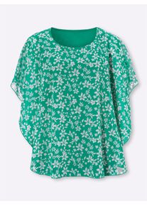 Classic Basics Damen Georgettebluse, grün, Gr. 42, geblümt, gemustert, 100% Polyester, Top:100% Polyester, Blusen