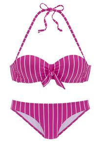 Vivance Damen Bügel-Bandeau-Bikini, lila, Gr. 40, längsgestreift, Recycling-Polyamid, Bikini-Sets, mit Zierschleife am Top