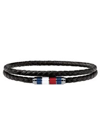 Tommy Hilfiger Herren Armband "Schmuck Edelstahl Armschmuck Wickelarmband", Edelstahl-Leder, schwarz, Edelstahl, Leder, Armbänder, mit Emaille