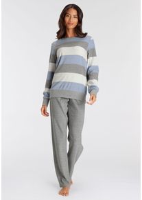 Vivance Dreams Damen Pyjama, Gr. 36, grau, Frottee, Obermaterial: 80% Baumwolle, 20% Polyester, gestreift, Homewear-Sets, aus weichem Frottée und mit