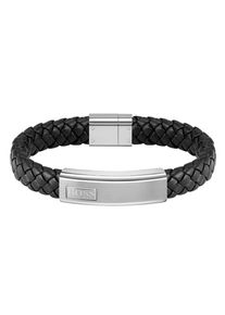 BOSS Herren Armband "Schmuck Edelstahl Armschmuck Lederarmband LANDER", M, Edelstahl-Leder, schwarz, Edelstahl, Leder, Armbänder, mit Zirkonia