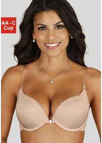 Lascana Damen Push-up-BH, Gr. 85, beige, Spitze, Obermaterial: 60% Polyamid, 35% Polyester, 5% Elasthan, feminin, BHs, mit Vorderverschluss und
