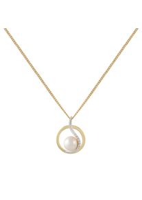 Diamonds by Ellen K. Damen Kette mit Anhänger "Gold 375 Perle weiß 7-7,5mm und Zirkonia weiß", 42/45cm, Gold, L: 45cm B: 15.0mm, gelb, FASCINATION BY ELLEN K., Gold,