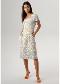 Damen Sommerkleid, bunt, modisch, Gr. 38, Aniston SELECTED, bedruckt, gemustert, Single Jersey, Obermaterial: 95% Viskose, 5% Elasthan, Kleider, mit
