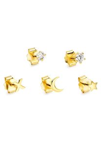 Bruno Banani Damen Ohrstecker-Set "Mulitpack Schmuck Geschenk Silber 925 Ohrschmuckset Stern Mond Kreuz", Silber 925 (Sterlingsilber), gold, Silber