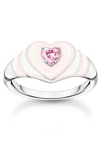 Thomas Sabo Damen Fingerring "Herz mit pinkem Stein, TR2435-041-9-52,54,56,58", 52, Silber 925 (Sterlingsilber), 2,6mm, bunt, Silber 925