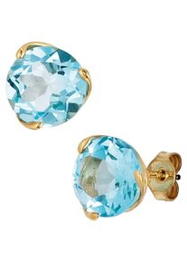 Jobo Damen Paar Ohrstecker, Gelbgold 585, gelb, Gelbgold 585, Ohrringe, rund 585 Gold mit Blautopas