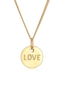Elli Premium Damen Kette mit Anhänger "Love-Schriftzug Liebe Wording 585 Gelbgold", 45, ohne Stein, Gelbgold 585, L: 45cm, gold, Gelbgold 585,
