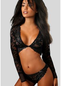 JETTE Damen Set: Bralette-BH, Gr. 32, schwarz, Obermaterial: 90% Polyamid, 10% Elasthan, BH-Sets, aus edler Spitze, sexy Dessous, Reizwäsche
