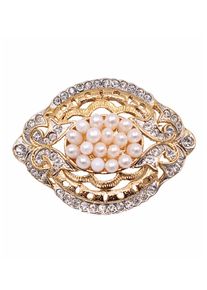 Firetti Damen Brosche "Schmuck Geschenk Ansteckschmuck Oval Glitzersteine", gelb, Messing, Perlen, Broschen, mit Strassstein - mit Süßwasserzuchtperle