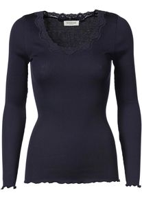 rosemunde Damen Langarmshirt "Babette Silk Blouse", blau, feminin, Gr. XL, unifarben, Feinripp, Obermaterial: 70% Seide, 30% Baumwolle, Shirts