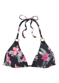 Lascana Damen Triangel-Bikini-Top "Santini", schwarz, Gr. 34, floral, Recycling-Polyamid, Bikini-Oberteile, im floralen Design