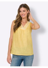 Heine Damen Blusentop, gelb, Gr. 42, gemustert, mehrfarbig, 100% Leinen, Blusen