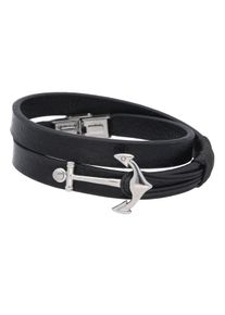 Firetti Herren Lederarmband "Schmuck Geschenk Armschmuck Wickelarmband Maritim Anker", Leder-Edelstahl, silber, Leder, Edelstahl, Armbänder