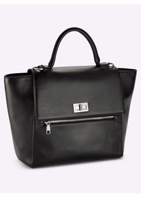 Heine Damen Henkeltasche, schwarz, Polyurethan, Metall, unifarben, Taschen