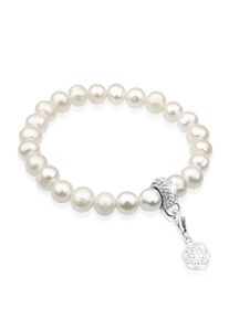 NENALINA Damen Perlenarmband "Lebensblume Perle Kristalle 925 Silber", 16cm, ohne Stein, Silber 925 (Sterlingsilber), silber, Silber 925