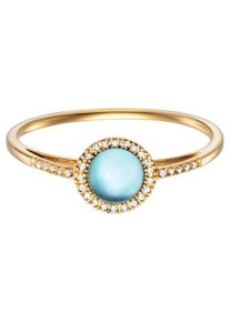JULIE JULSEN Damen Diamantring "BLUE TOPAZ, JJGRG0569.BT", 52, 0,07 ct SI = kleine Einschlüsse, Gelbgold 585-Diamanten, 1,1mm, bunt, Gelbgold 585,