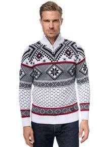 Rusty Neal Herren Strickpullover, weiß, casual, Gr. M, mehrfarbig, unifarben, 70% Polyacryl, 30% Baumwolle, Pullover, mit winterlichem Muster