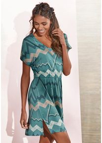Lascana Damen Sleepshirt, Gr. 32, grün, Single Jersey, Obermaterial: 95% Viskose, 5% Elasthan, bedruckt, gemustert, casual, Kleider, mit grafischem