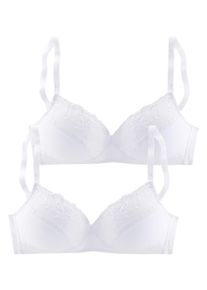 Petite Fleur Damen Soft-BH, Gr. 80, weiß, Jersey, Spitze, Obermaterial: 70% Baumwolle, 20% Elasthan, 10% Polyester, klassisch, BHs, ohne Bügel, mit