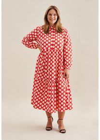 Seidensticker Damen Sommerkleid "Schwarze Rose", rot, Gr. 54, gemustert, 100% Baumwolle, Kleider, Langarm Kragen Geometrische Muster