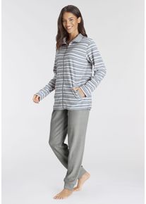 Vivance Dreams Damen Pyjama, Gr. 32, grau, Frottee, Obermaterial: 80% Baumwolle, 20% Polyester, gestreift, unifarben, casual, Homewear-Sets, aus