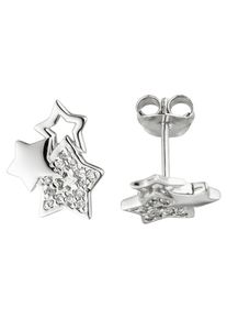 Jobo Damen Paar Ohrstecker "Sterne", Silber 925 (Sterlingsilber), silber, Silber 925 (Sterlingsilber), Ohrringe, 925 Silber mit 26 Zirkonia