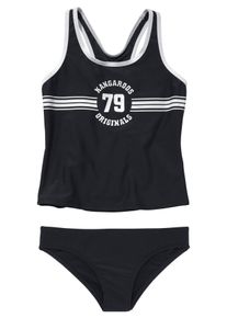 Kangaroos Kinder Tankini "Sporty", schwarz, Gr. 122, unifarben, kontrastfarbene Details, Polyamid, Bikini-Sets, mit sportlichem Frontdruck