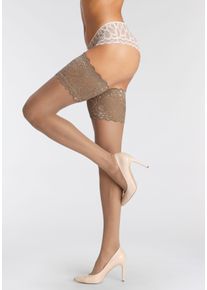 Lascana Damen Halterlose Feinstrümpfe, Gr. 32, beige, Obermaterial: 85% Polyamid, 15% Elasthan, unifarben, Socken, mit breiter Spitze