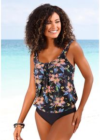 Lascana Damen Tankini-Top "Malia", grau, Gr. 38, bedruckt, floral, Microfaser, Polyamid, Microfaser, Bikini-Oberteile, mit lockerem Schnit und