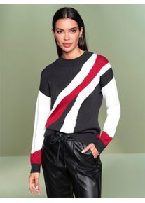 Heine Damen Rundhalspullover "Pullover", rot, Gr. 50, gemustert, mehrfarbig, 50% Baumwolle, 50% Polyacryl, Pullover