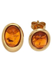 Jobo Damen Paar Ohrstecker, Gelbgold 375, gelb, Gelbgold 375, Ohrringe, oval 375 Gold mit Bernstein