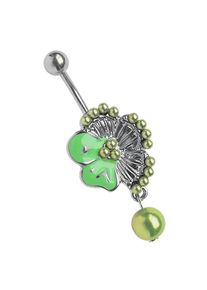 Adelia´s ADELIA ́S Damen Bauchnabelpiercing "Piercing Bauchnabelpiercing", grün, Titan, Piercings, Blume mit vielen kleinen Perlen