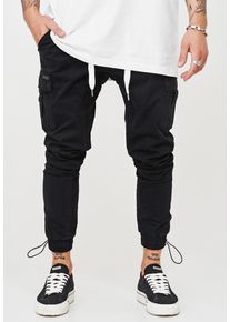 behype Herren Cargohose "YONAH", schwarz, casual, Gr. 29, 97% Baumwolle, 3% Elasthan, Hosen, mit elastischem Bund