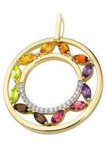 Jobo Damen Ketten-Anhänger, SI = kleine Einschlüsse, Gelbgold 585-Diamanten, gelb, Gelbgold 585, Diamanten, Schmuckanhänger, 585 Gold mit 12 bunten