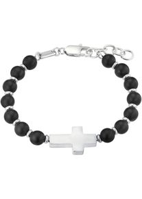 s.Oliver Herren Armband "Kreuz, 2038005", Edelstahl, schwarz, Edelstahl, Armbänder, mit Achat