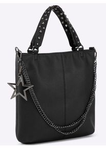 Heine Damen Handtasche, schwarz, Viskosemischung, Metall, unifarben, Taschen
