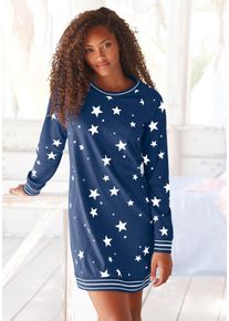 Vivance Dreams Damen Sleepshirt, Gr. 32, blau, Single Jersey, Obermaterial: 60% Baumwolle, 40% Polyester, gemustert, Basic, Kleider, mit angesagtem