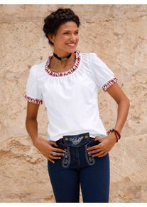 Classic Basics Damen Trachtenbluse, weiß, Gr. 50, gemustert, mehrfarbig, 65% Polyester, 35% Baumwolle, Besatz:35% Baumwolle, 65% Polyester, Blusen