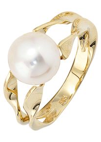 Jobo Damen Perlenring, 52, Gelbgold 585-Perlen, gelb, Gelbgold 585, Perlen, Fingerringe, 585 Gold mit einer Süßwasser-Zuchtperle