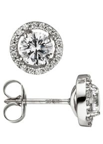 Jobo Damen Paar Ohrstecker "Ohrringe mit 38 Zirkonia", Weißgold 333, weiß, Weißgold 333, Ohrringe, 333 Weißgold