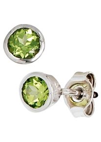 Jobo Damen Paar Ohrstecker, Silber 925 (Sterlingsilber), silber, Silber 925 (Sterlingsilber), Ohrringe, rund 925 Silber mit Peridot